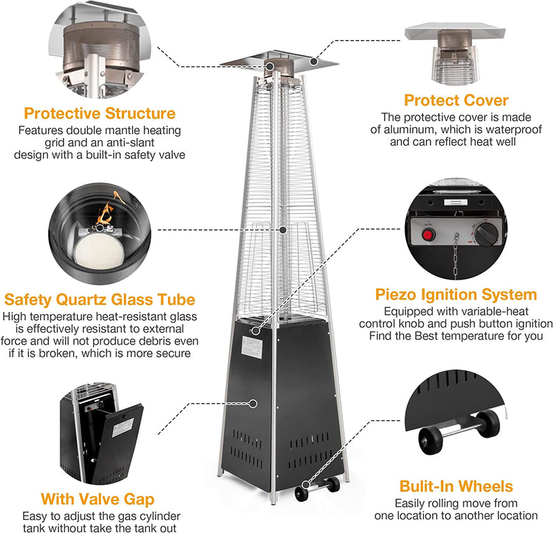 42000 BTU Pyramid Patio LP Propane Heater with Wheels, 89 Inch Hammered Bronze Tower Heater, CE & ETL Certified