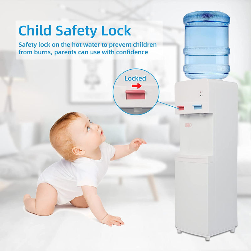 5 Gallon Top Loading Water Cooler Water Dispenser with Child Safety Lock, 2 Temps (Hot & Cold), ETL Listed, White