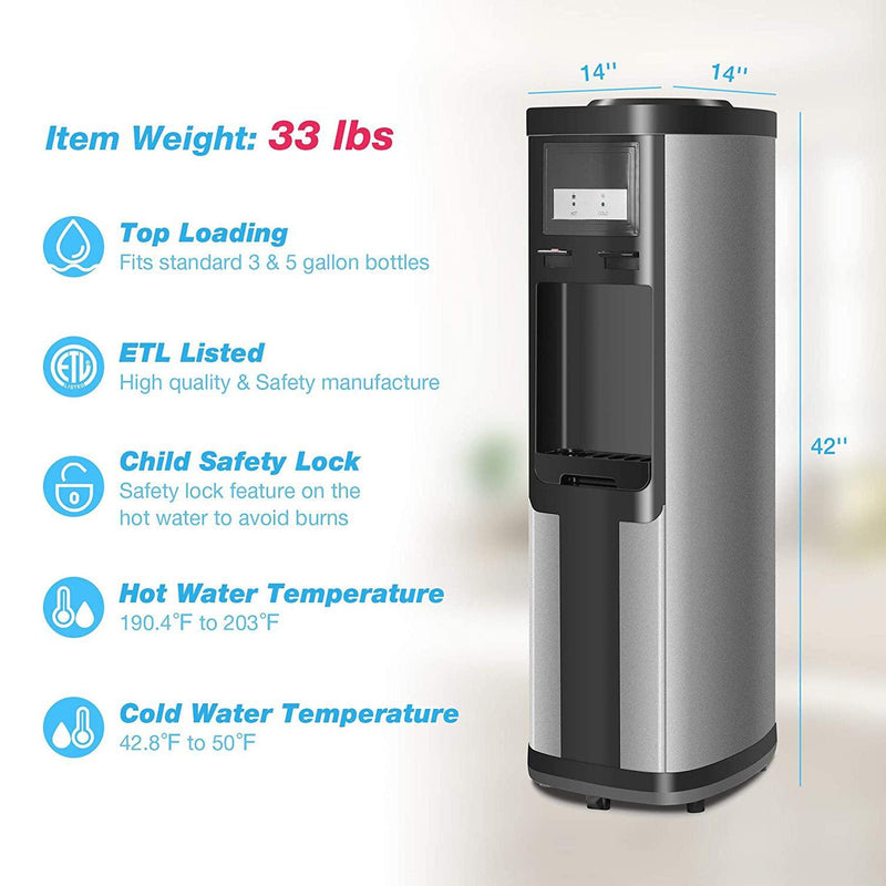 5 Gallons Hot and Cold Water Cooler Dispenser for Top Loading for Home w/ Child Safety Lock