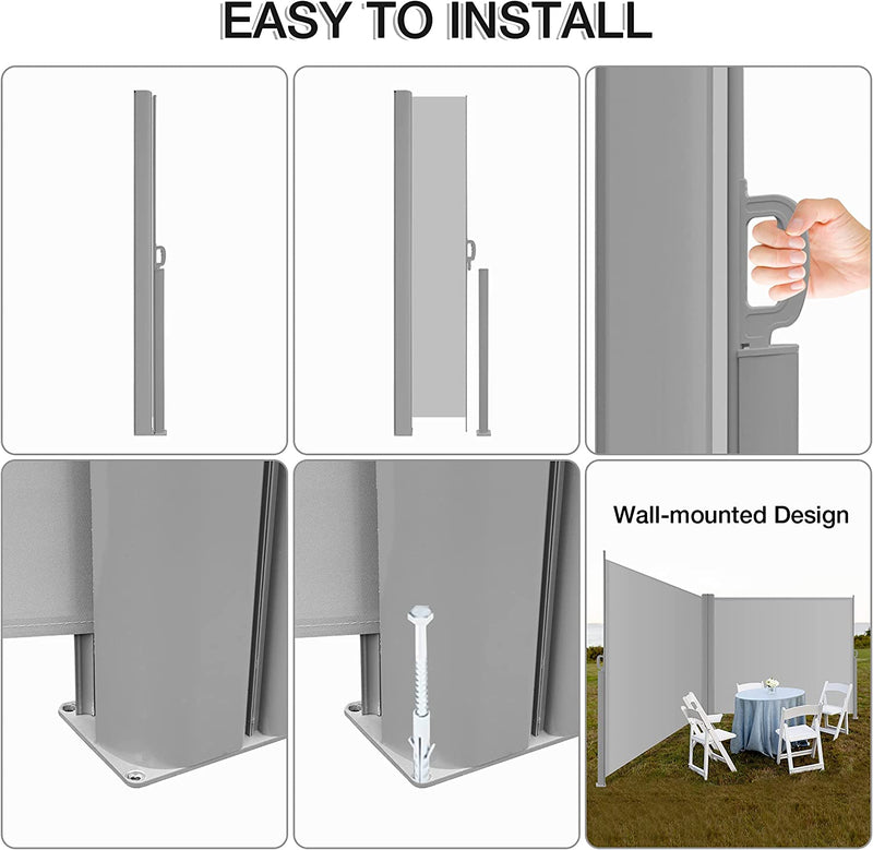 236"x78.7" Double Retractable Side Awning Patio Folding Side Sun Shade Screen