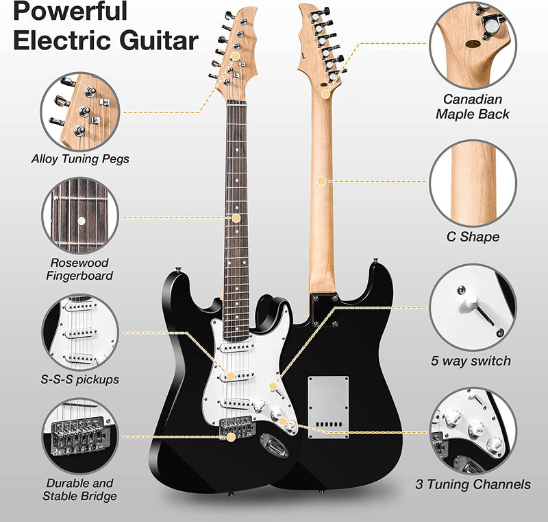 39.5" Full Size Electric Guitar Beginner Starter kit with 10w Amplifier, Black