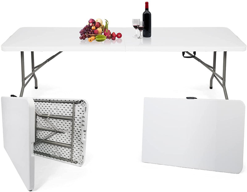 8ft. Long Folding Portable Party Event Commercial Table w/ Handle for Office, Dining, Wedding Indoor Outdoor