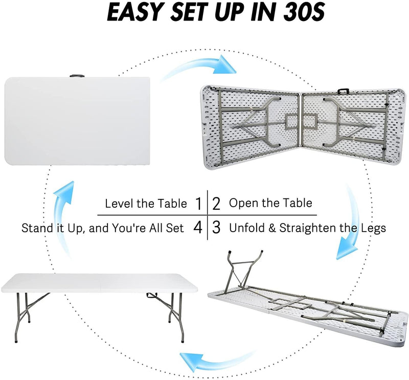 8ft. Long Folding Portable Party Event Commercial Table w/ Handle for Office, Dining, Wedding Indoor Outdoor