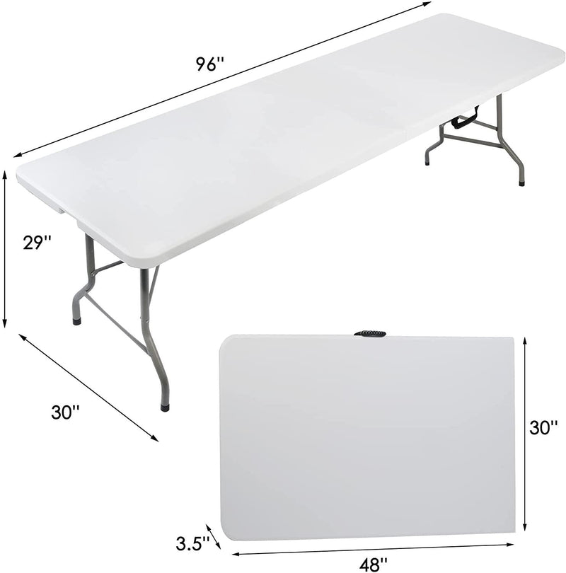 8ft. Long Folding Portable Party Event Commercial Table w/ Handle for Office, Dining, Wedding Indoor Outdoor