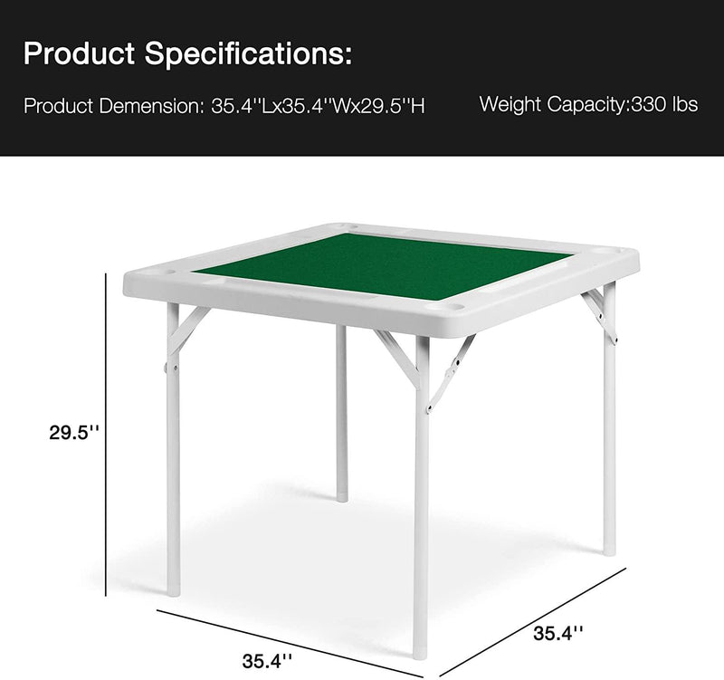 Folding Mahjong Table 35.4" Foldable Square 4 Player Card Poker Table with Cup Holders & Chip Trays for Playing Mahjong