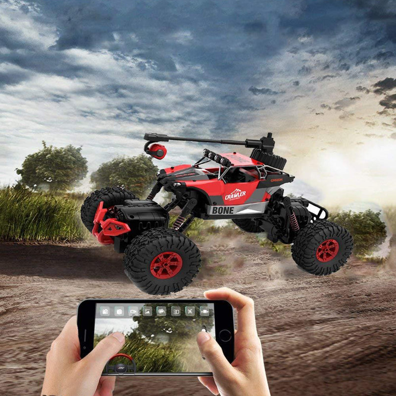 1:16 RC Car 4WD 2.4Ghz Off-Road Rock Crawler Truck w/ Wifi 0.3MP Camera, Red