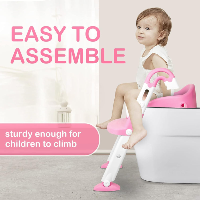 3 in 1 Toddler Potty Training Adjustable Toilet Seat with Non-Slip Step Stool, Pink