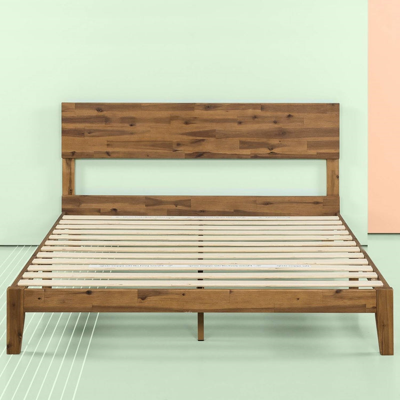 King size Modern Wood Platform Bed Frame with Headboard in Medium Brown, photo 2 of 5