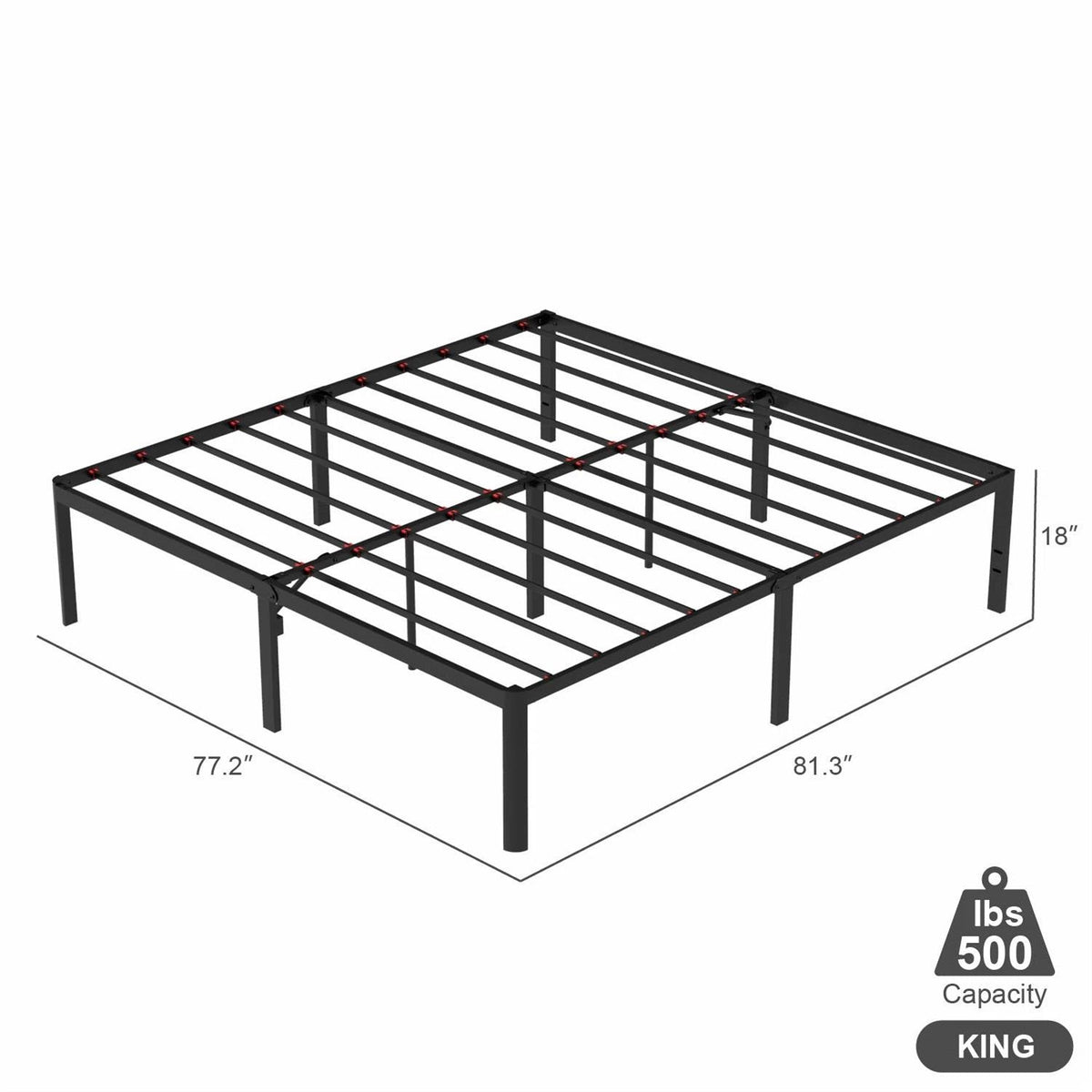 King 18-inch Rounded Edge Corners Metal Bed Frame with Under-bed Storage Space, photo 5 of 5