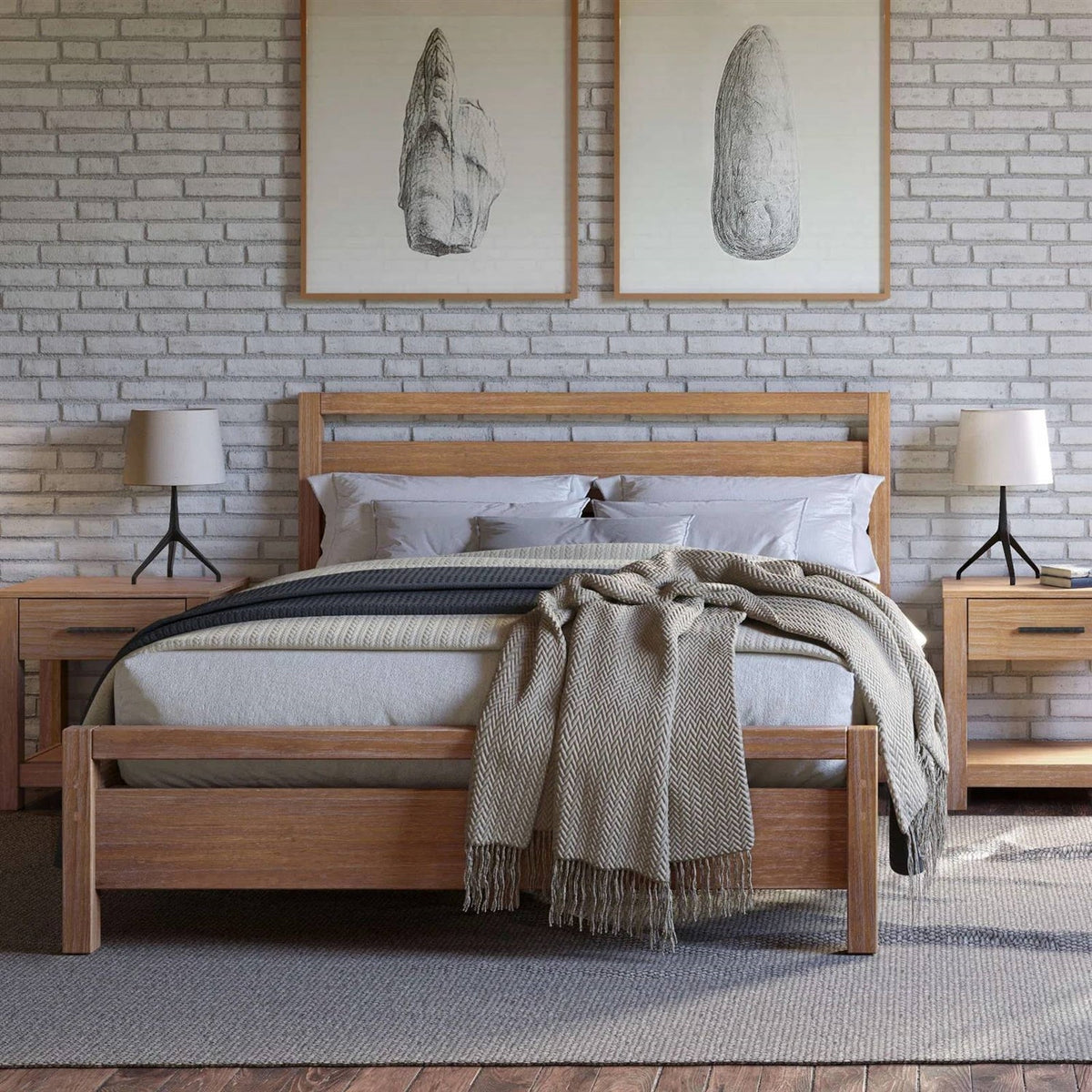 King size Farmhouse Solid Wood Platform Bed Frame with Headboard Footboard, photo 2 of 5