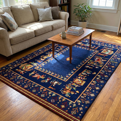 Flatwoven Navy Blue Indian Wedding Soumak Rug