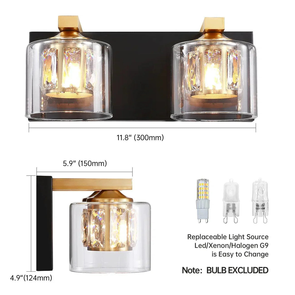 Kolt Chrome Modern 2-Light Bathroom Vanity Light, photo 21 of 21