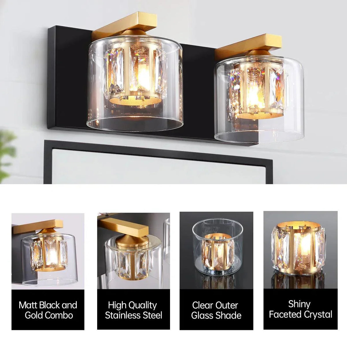 Kolt Chrome Modern 2-Light Bathroom Vanity Light, photo 20 of 21
