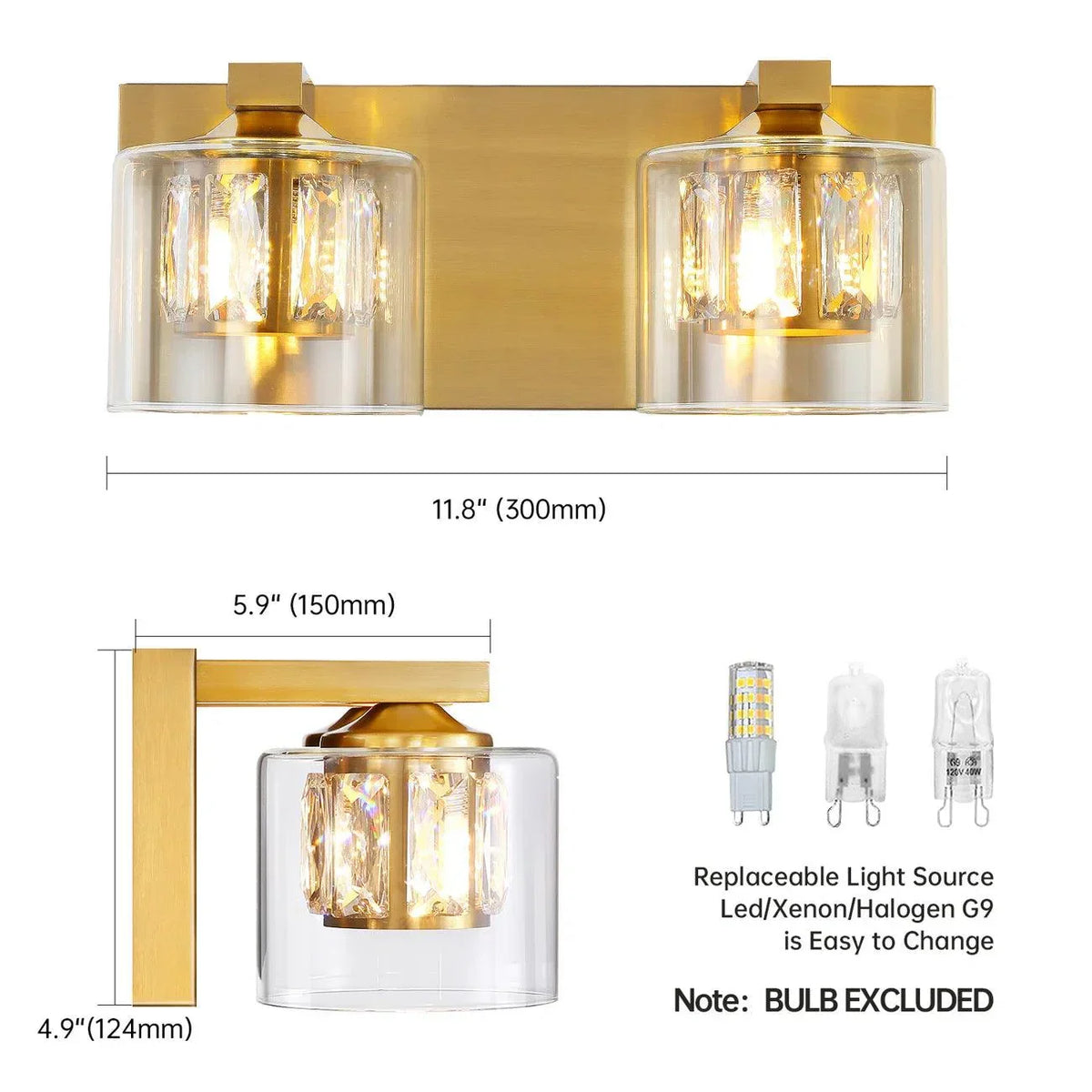 Kolt Chrome Modern 2-Light Bathroom Vanity Light, photo 12 of 21