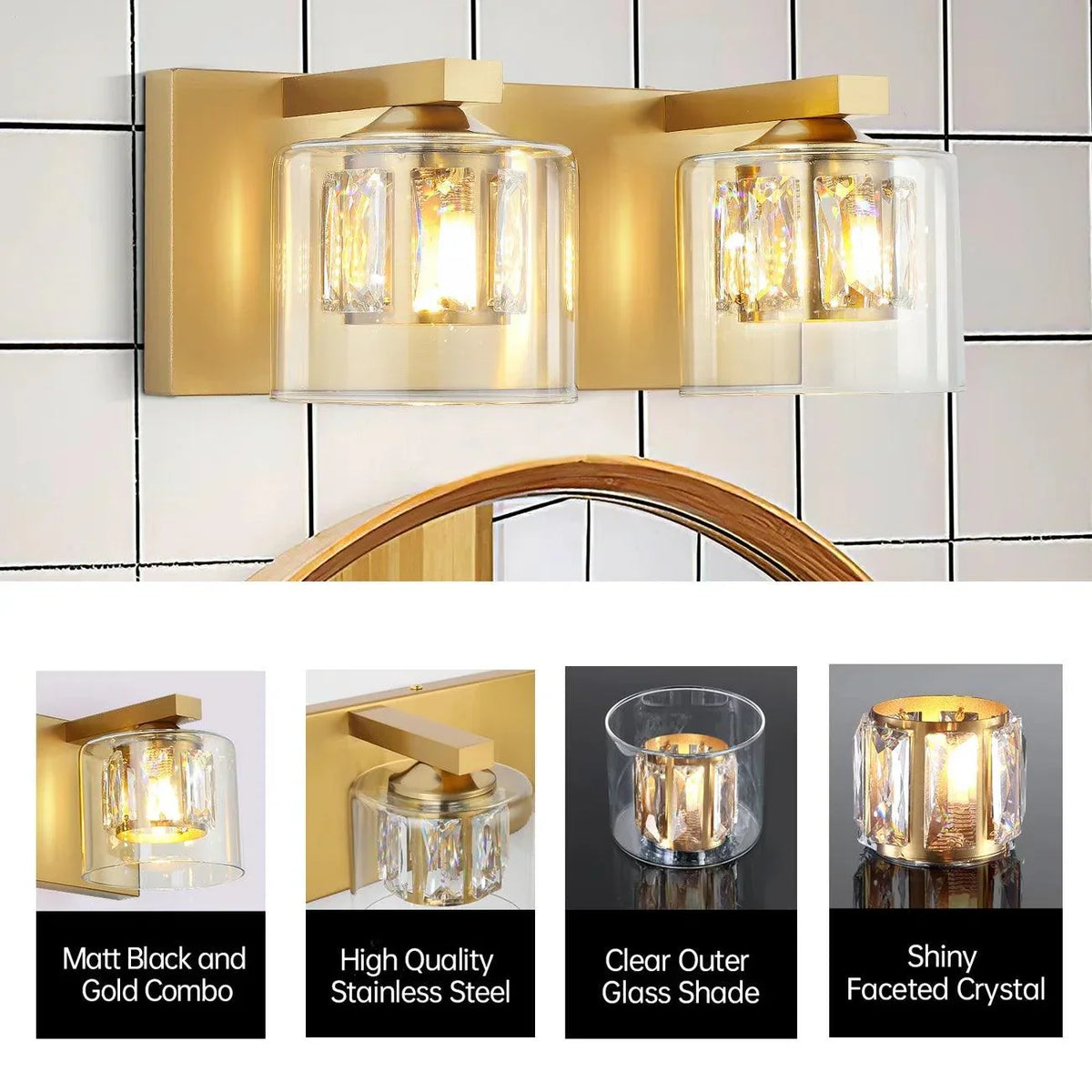 Kolt Chrome Modern 2-Light Bathroom Vanity Light, photo 13 of 21