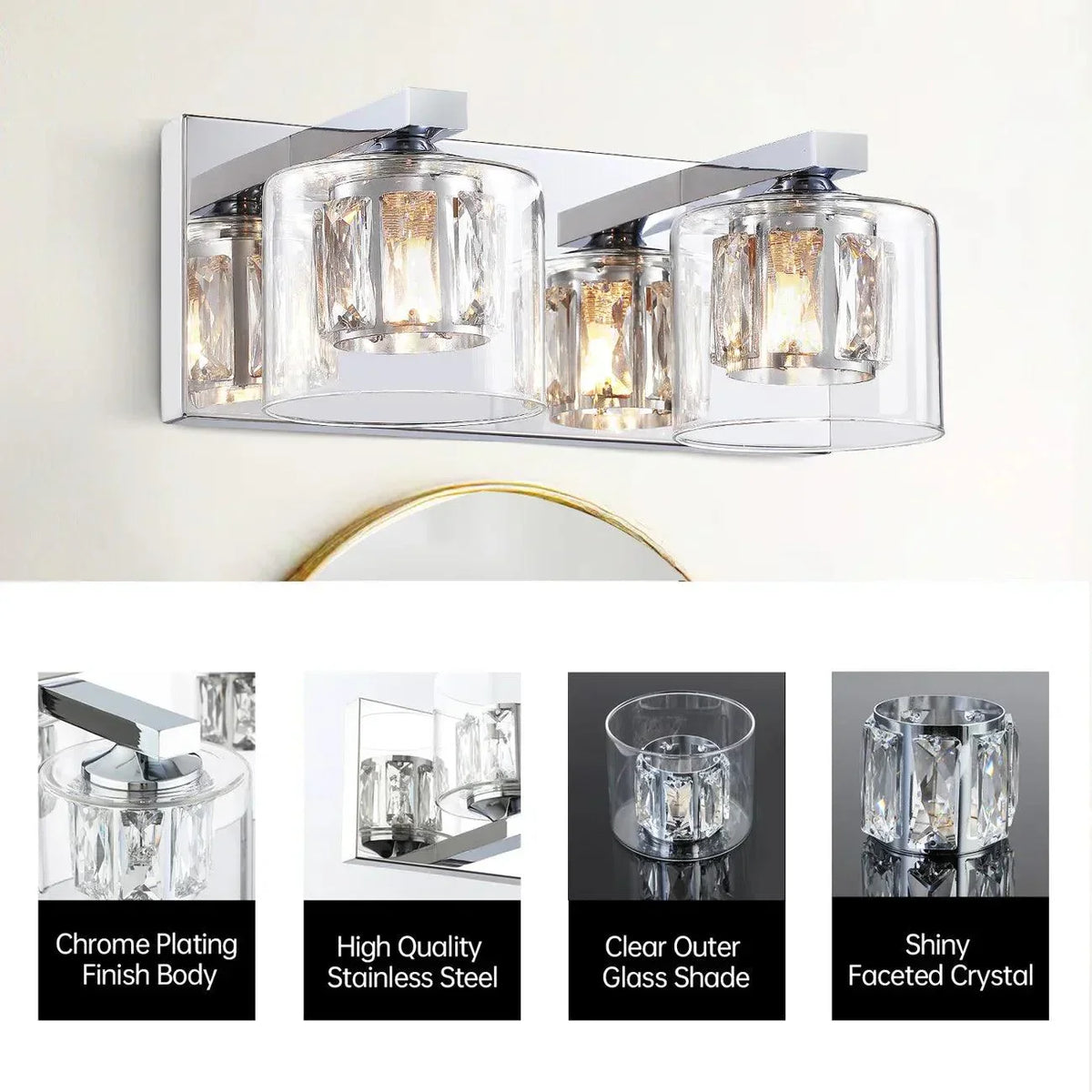 Kolt Chrome Modern 2-Light Bathroom Vanity Light, photo 5 of 21