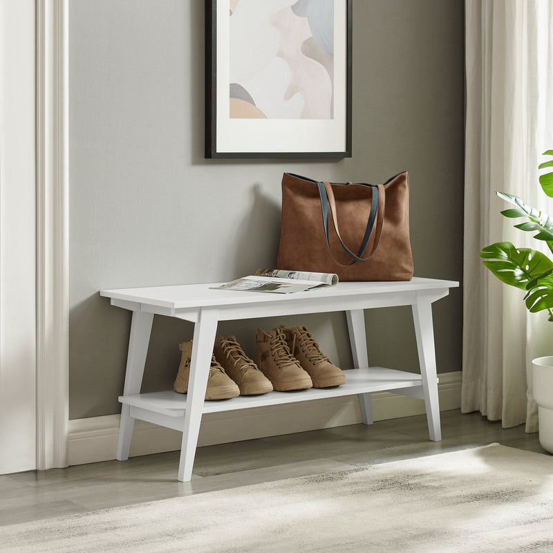 Kochi Minimalist Solid Wood Entry Bench with Lower Storage Shelf