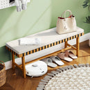 48 inch Acacia Wood Outdoor Bench with Thick Padded Seat Cushion by LJGDeals