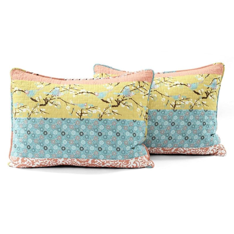 King size Blue Yellow Pink Ivory Boho Floral Reversible Lightweight Quilt Set, photo 4 of 4