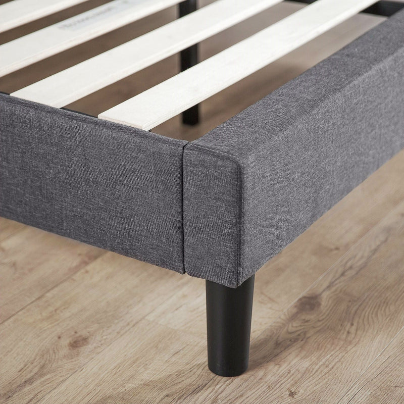 King size Grey Upholstered Platform Bed Frame with Mid-Century Style Legs, photo 3 of 3