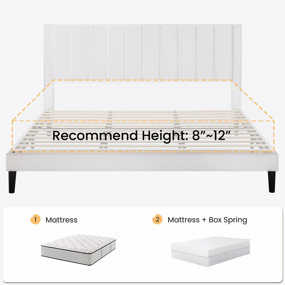 King size White Velvet Upholstered Platform Bed Frame with Headboard, photo 4 of 5