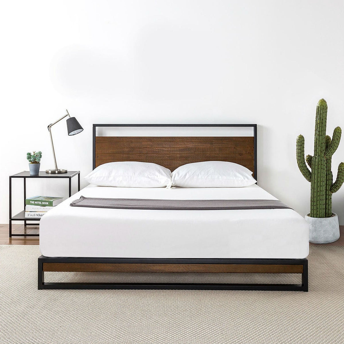 King size Metal Wood Platform Bed Frame with Headboard, photo 3 of 3