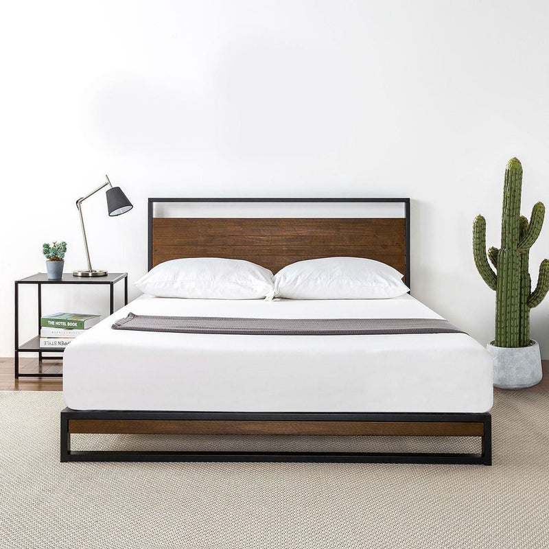 King size Metal Wood Platform Bed Frame with Headboard, photo 3 of 3