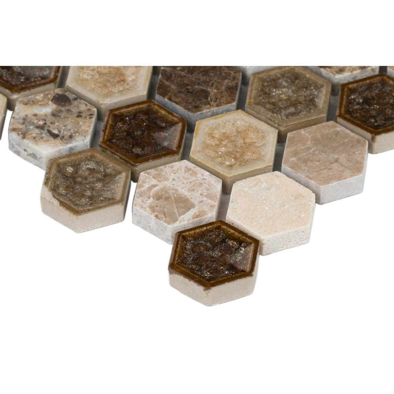 MSI Kensington 1" Hexagon Glass and Stone Mosaic Tile 12"x12"