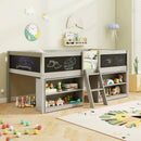 Kid Twin Size Low Loft Bed with Chalkboard Ramp Ladder and Bookcases by LJGDeals