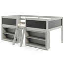 Kid Twin Size Low Loft Bed with Chalkboard Ramp Ladder and Bookcases by LJGDeals