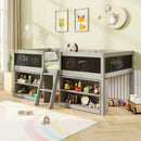 Kid Twin Size Low Loft Bed with Chalkboard Ramp Ladder and Bookcases by LJGDeals