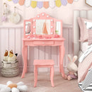 Kid Vanity Table Stool Set with Tri-Folding Mirror and 3-Color LED Lights by LJGDeals