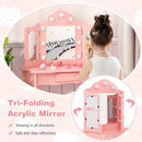 Kid Vanity Table Stool Set with Tri-Folding Mirror and 3-Color LED Lights by LJGDeals