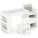 Kids Art Table and Chair Set with Detachable Paper Roll Holder and Cabinet