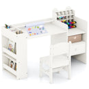 Kids Art Table and Chair Set with Detachable Paper Roll Holder and Cabinet
