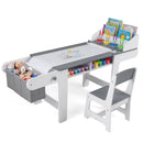 Kids Art Table and Chair with Paper Roll and Fabric Bins for Drawing Reading Studying Playing-Gray by LJGDeals