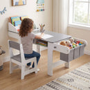 Kids Art Table and Chair with Paper Roll and Fabric Bins for Drawing Reading Studying Playing-Gray by LJGDeals
