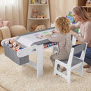 Kids Art Table and Chair with Paper Roll and Fabric Bins for Drawing Reading Studying Playing-Gray by LJGDeals