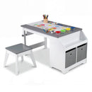 Kids Art Table and Stool Set Toddler Activity Desk with Paper Roll and 4 Paint Cups for Drawing Learning-Gray by LJGDeals