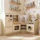 Kids Corner Play Kitchen with Faucet and Dishwasher and Stoves-Green