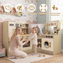 Kids Corner Play Kitchen with Faucet and Dishwasher and Stoves-Green