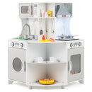 Kids Corner Wooden Play Kitchen with Range Hood and Stoves-Gray