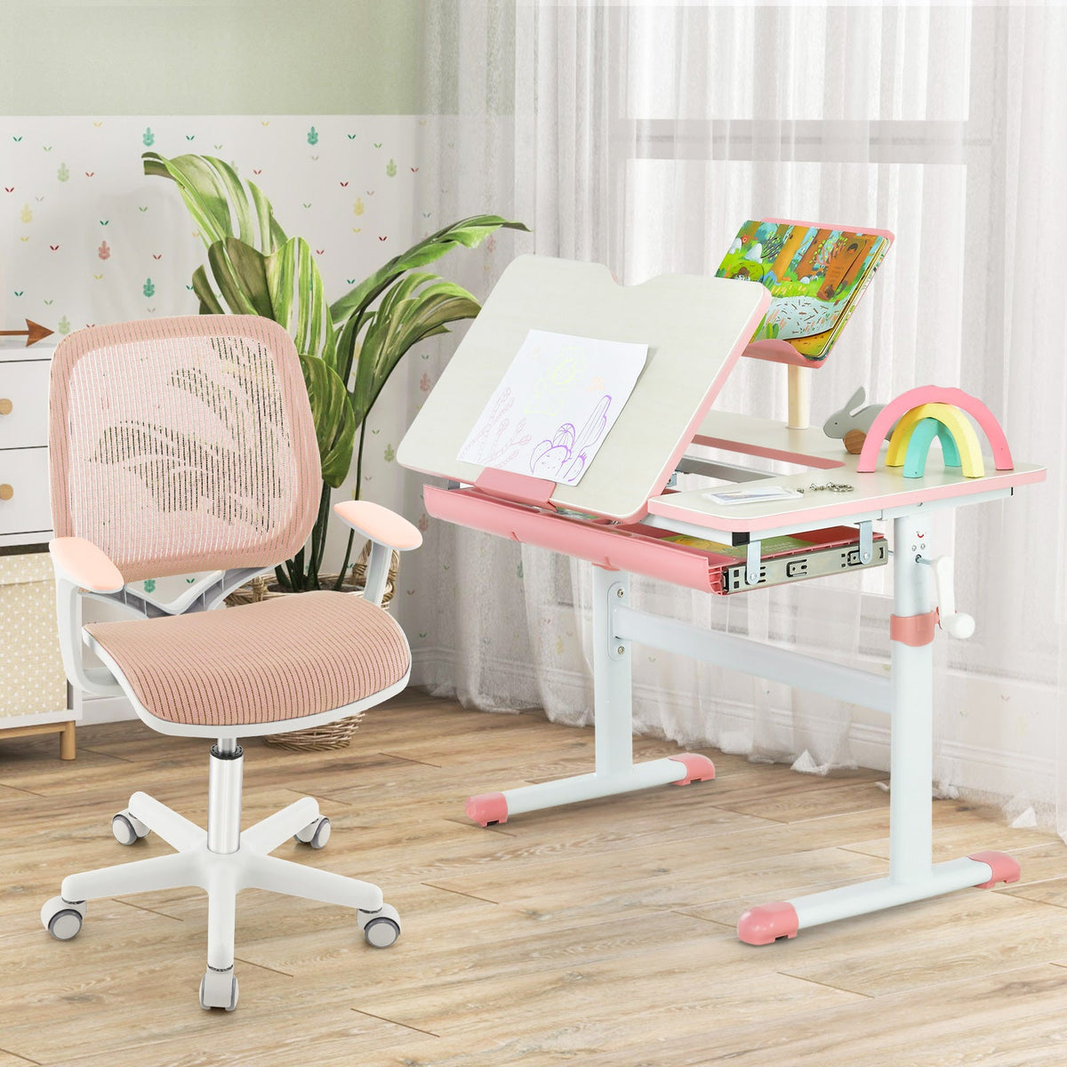 Swivel Mesh Children Computer Chair with Adjustable Height-Pink, photo 2 of 8