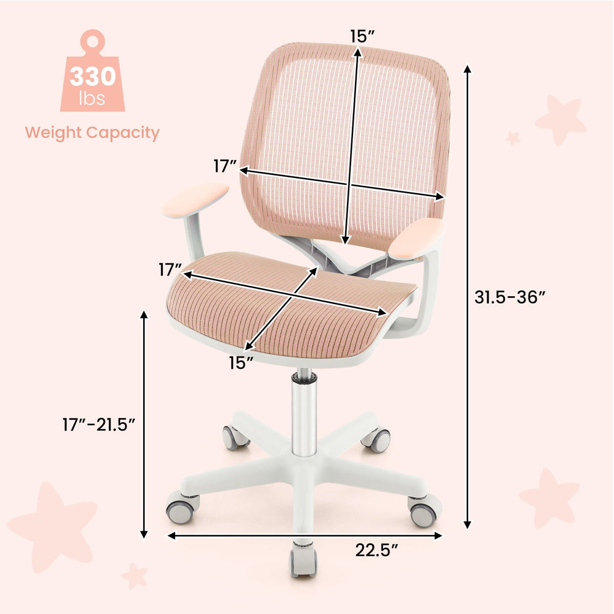Swivel Mesh Children Computer Chair with Adjustable Height-Pink, photo 5 of 8