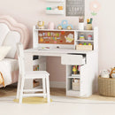 Kids Desk and Chair Set with Hutch and 3-Layer Side Shelf by LJGDeals