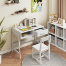 Kids Desk and Chair Set with Storage Drawer and Hutch-White