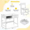 Kids Desk and Chair Set with Storage Drawer and Hutch-White