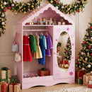 Kids Dress Up Storage with Mirror Roofed Wardrobe Closet with Open Hanging Rack by LJGDeals