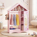 Kids Dress Up Storage with Mirror Roofed Wardrobe Closet with Open Hanging Rack by LJGDeals