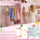 Kids Dress Up Storage with Mirror Roofed Wardrobe Closet with Open Hanging Rack by LJGDeals